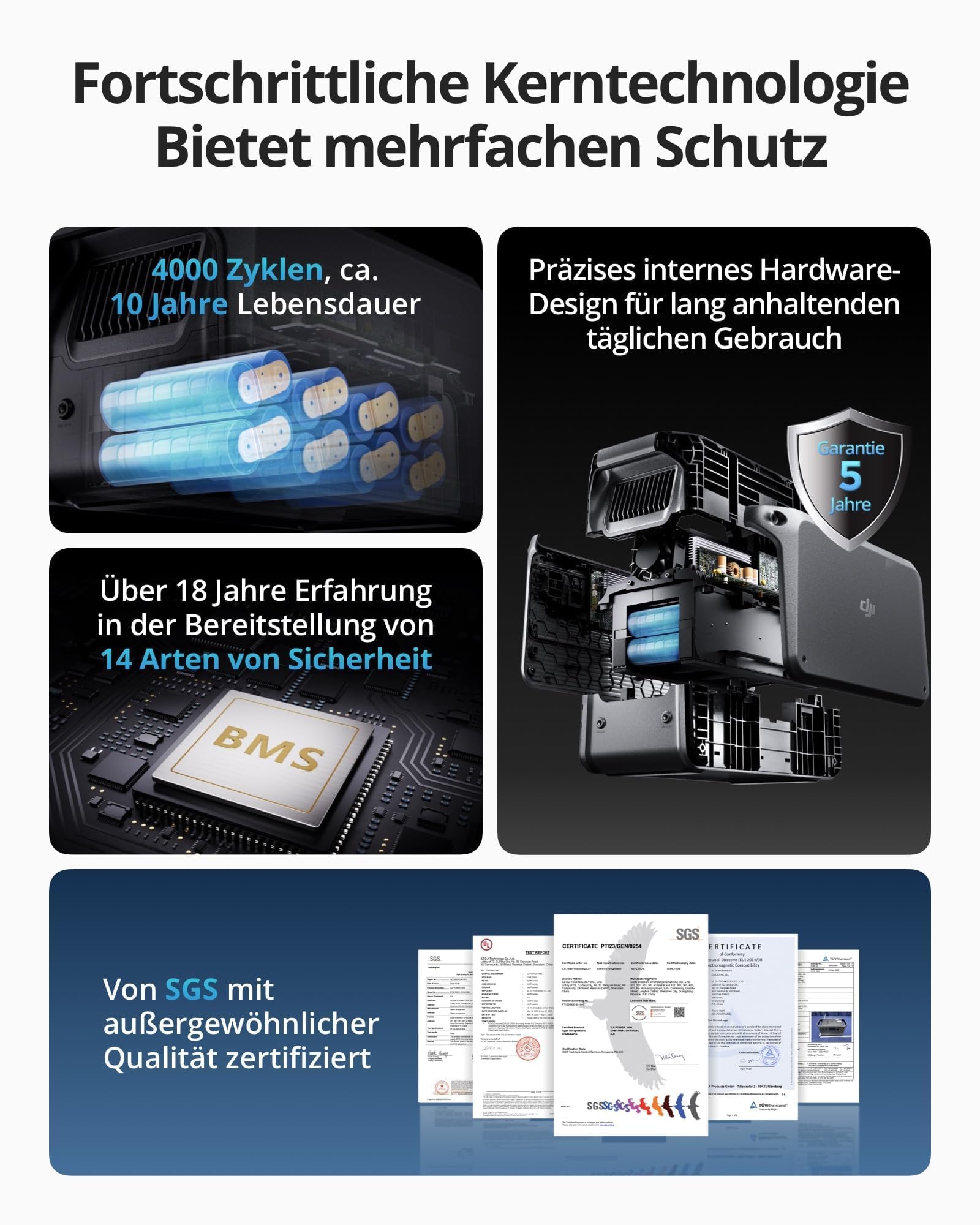 DJI Power 1000 Tragbare Powerstation 1024Wh, 2200W Solar Generator, LiFePO4 Akku, 4-in-1 Schnellladung Power Station, 23db Ultra-Leise, Notstromaggregat für Zuhause, Generator für Camping/Wohnmobile