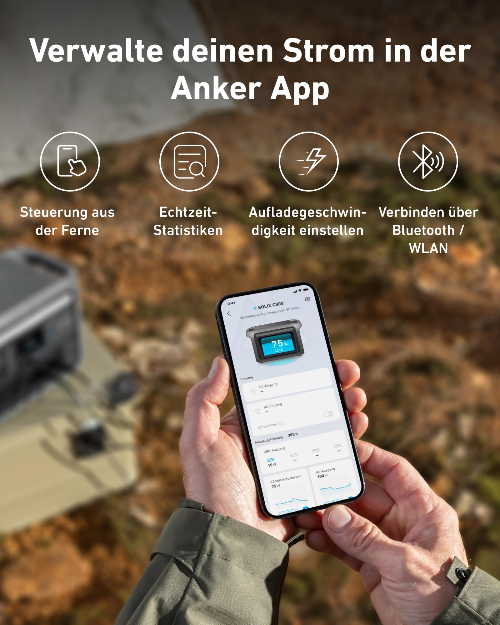 Anker SOLIX C800 Tragbare Powerstation, 1200W (1600W Spitzenleistung) Solargenerator, 100% Akku in 58 Min., 768Wh LiFePO4 Akkus für Camping, Wohnmobil, RV, Reisen, Stromausfall (Solarpanel optional)