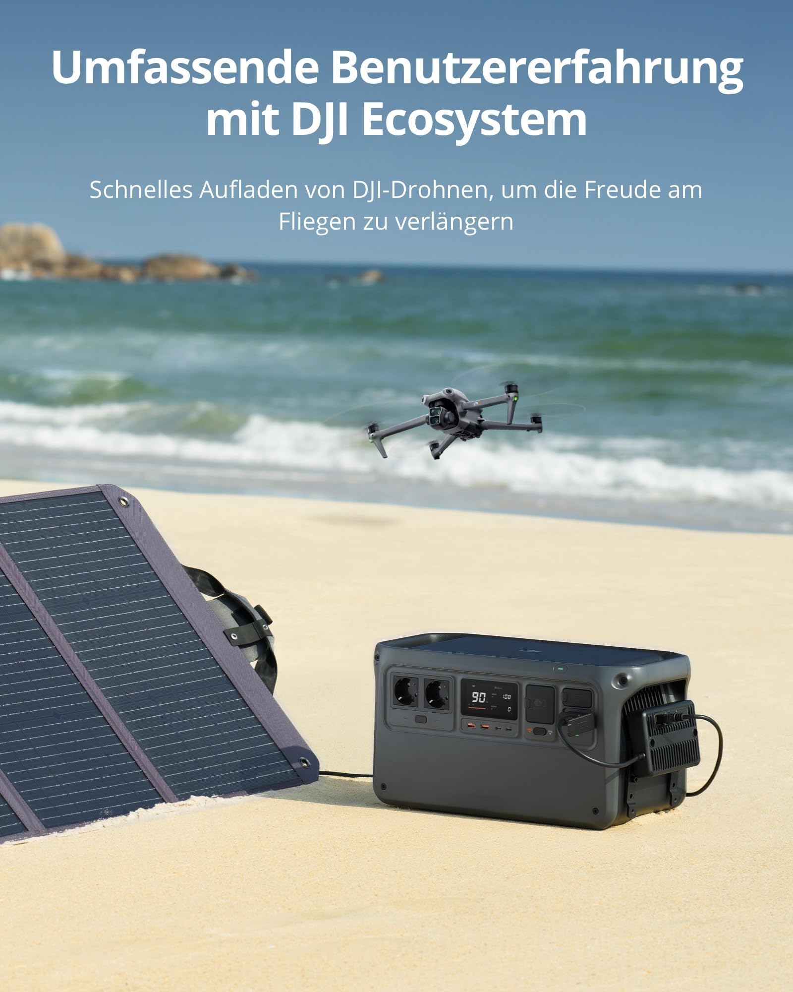 DJI Power 1000 Tragbare Powerstation 1024Wh, 2200W Solar Generator, LiFePO4 Akku, 4-in-1 Schnellladung Power Station, 23db Ultra-Leise, Notstromaggregat für Zuhause, Generator für Camping/Wohnmobile