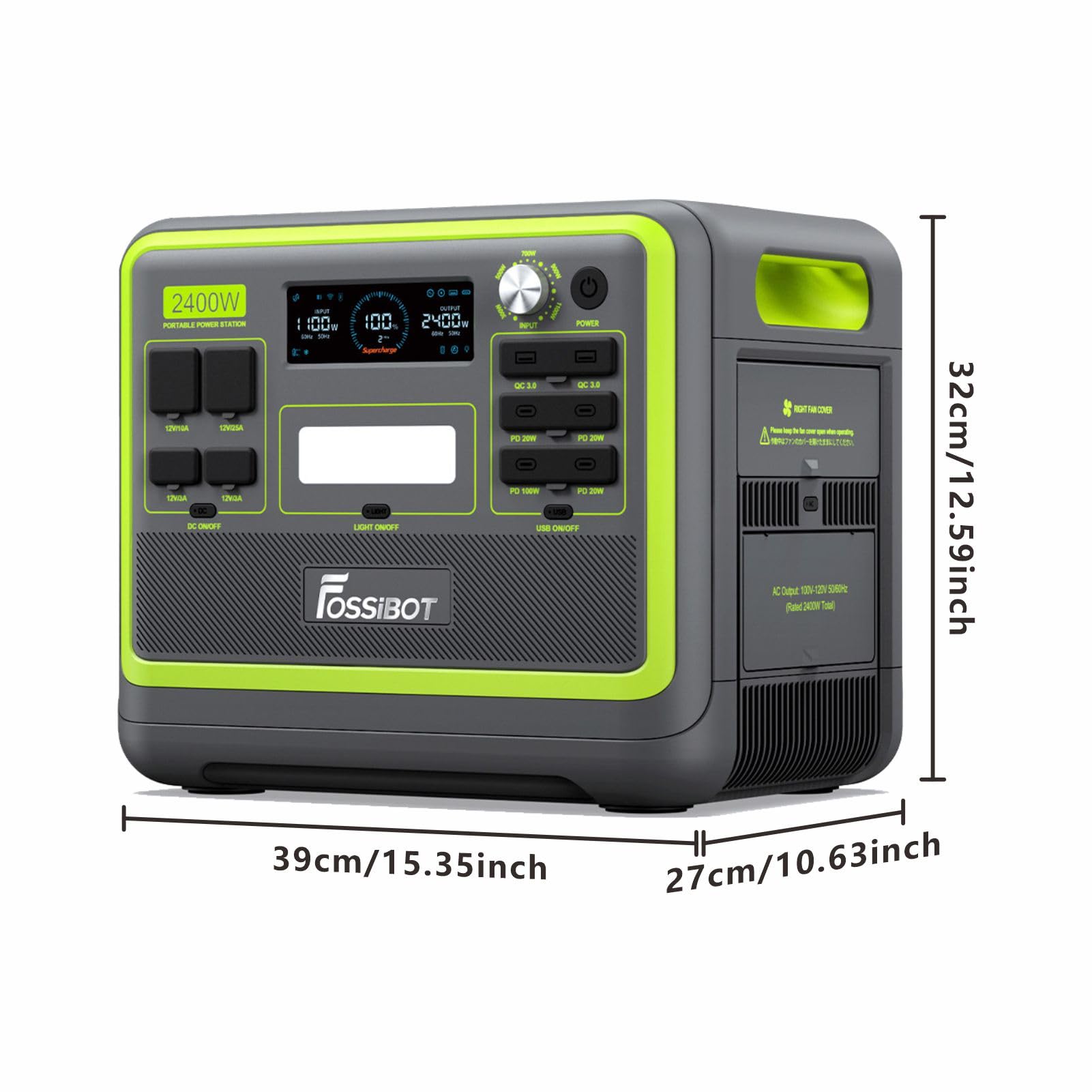 FOSSIBOT Powerstation 2400W AC Ausgängen (4800 W Peak) F2400, Stück mit 200W Solarpanel Power Station, 1100W Superschnelles Tragbare Solargenerator für Zuhause, Camping, RV und Notfall
