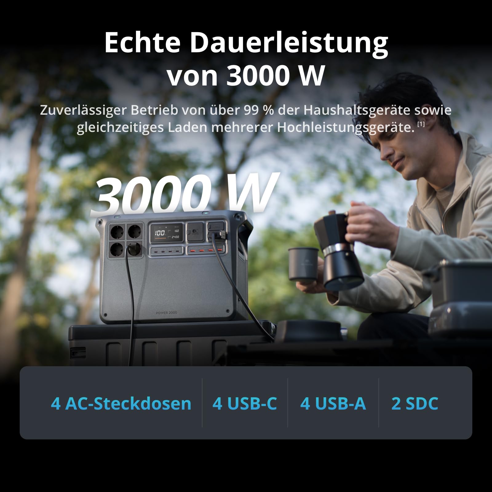 DJI Power 2000 Tragbare Powerstation 2048 Wh, 3000 W Solar Generator, LiFePO4 Akku, kompakte Größe, in 45 Min. von 0% auf 80% geladen, Notstromaggregat für Zuhause, Camping/Wohnmobile/Notstrom