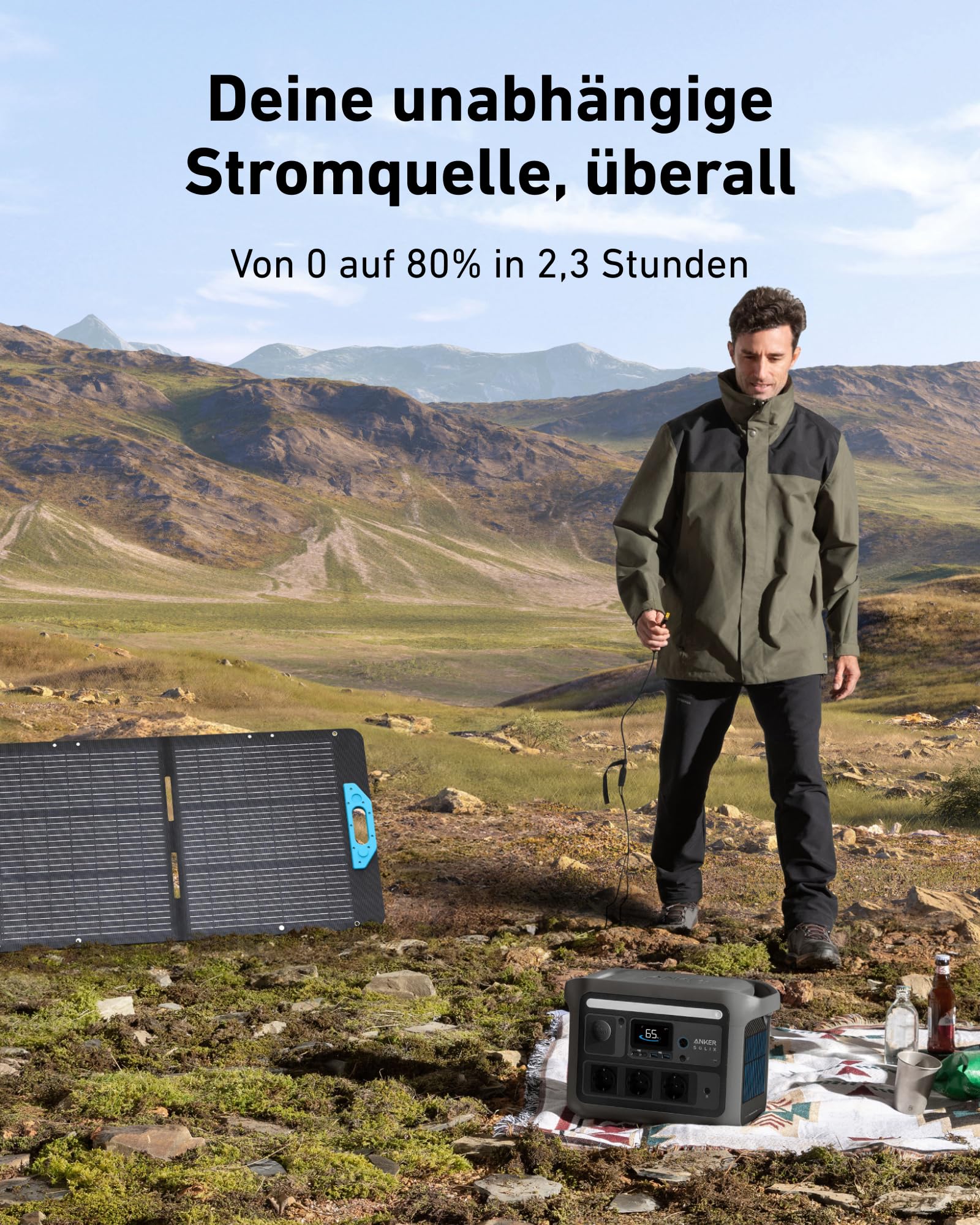 Anker SOLIX C800 Tragbare Powerstation, 1200W (1600W Spitzenleistung) Solargenerator, 100% Akku in 58 Min., 768Wh LiFePO4 Akkus für Camping, Wohnmobil, RV, Reisen, Stromausfall (Solarpanel optional)