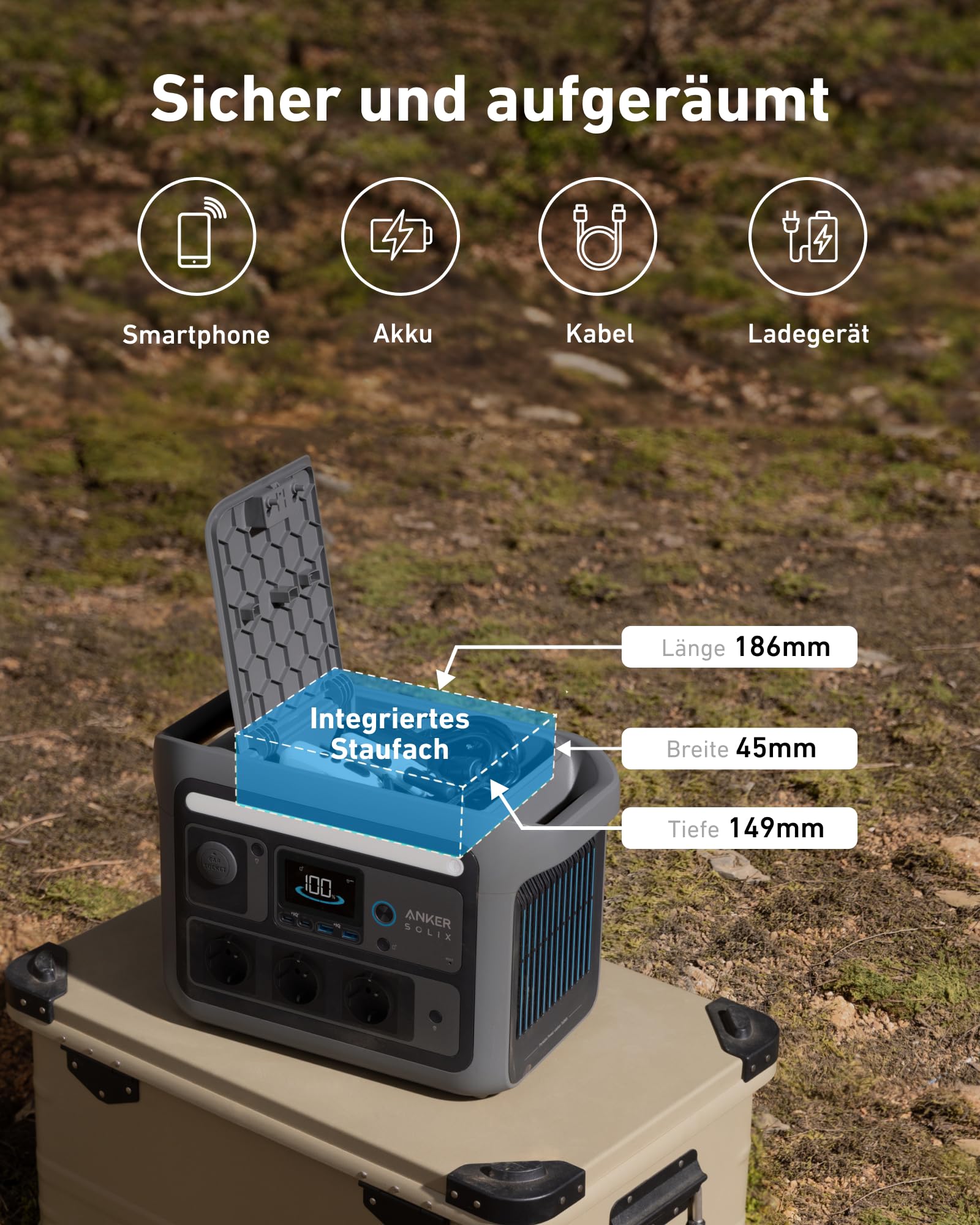 Anker SOLIX C800 Tragbare Powerstation, 1200W (1600W Spitzenleistung) Solargenerator, 100% Akku in 58 Min., 768Wh LiFePO4 Akkus für Camping, Wohnmobil, RV, Reisen, Stromausfall (Solarpanel optional)